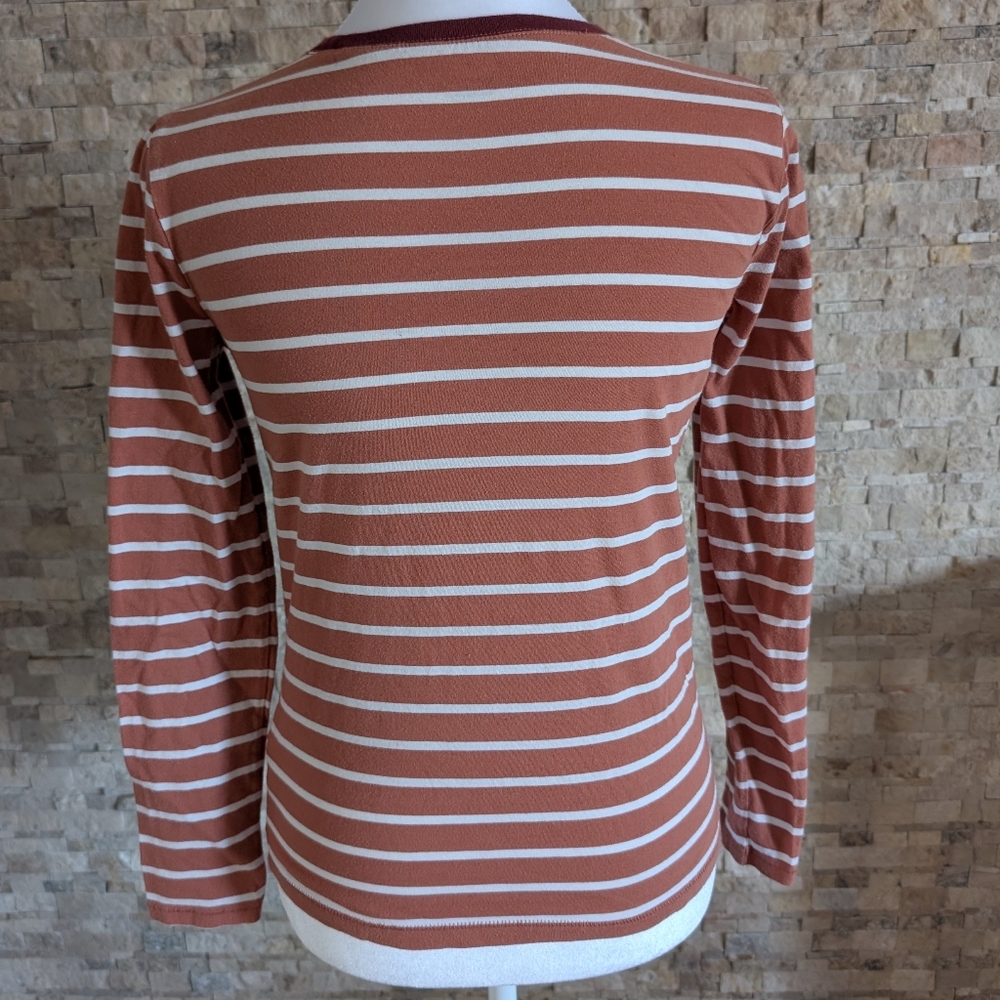 Madewell Northside Long Sleeve Cotton Vintage Tee Orange Cream Stripe XS - Picture 2 of 8